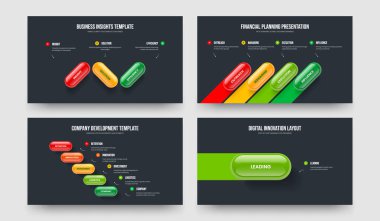 Dijital Performans 3415 Adım Infographic Frame Şablon Koleksiyonu. Profesyonel Planlama Üç Dört Beş Bir Seçenek Diyagramı Sunum Düzeni Vektör Çizim Paketi.