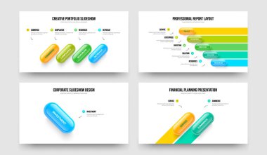 Proje Görselleştirme 4512 Element Diyagram Kaydırma Düzeni Koleksiyonu. Finansal Brifing Dört Beş Bir İki Seçenek Slayt Gösterisi Şablon Vektör İllüstrasyon Kümesi.