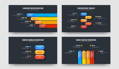 Şirket Planı 4-5-3 Element Diyagramı Sunum Düzeni Vektör Resimleri Paketi. Dijital Giriş 453 Seçenek Bilgisel Çerçeve Tasarımı Ayarları.