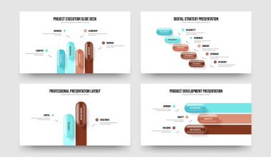 Reklam Geliştirme 4523 Adım Bilgisel Sunum Düzeni Ayarları. Satış Teklifi 4-5-2-3 Seçenek Slayt Gösterisi Şablon Vektör Resimleri Koleksiyonu.