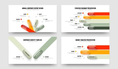 Profesyonel Strateji 4523 Adım Bilgi Kaydırma Şablonu Paketi. Şirket Şovu 4-5-2-3 Seçenek Çerçeve Tasarım Vektörü İllüstrasyon Kümesi.