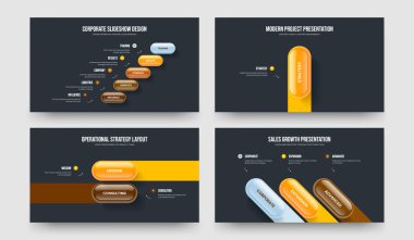 Reklam Kampanyası 5-1-2-3 Element Infographic Sunum Düzeni Vektör İllüstrasyonu. Danışmanlık Şovu 5123 Adım Diyagramı Slayt Tasarımı Paketi.