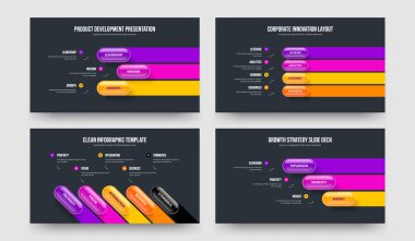 Satış Teklifi 3-4-5 Seçenek Diyagramı Sunum Tasarım Vektör Resimleri Paketi. Pazarlama Geliştirme 345 Adım Bilgi Slayt Gösterisi Şablonu Koleksiyonu.