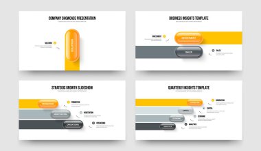 Finansal Planlama 1234 Seçenek Diyagram Slayt Gösterisi Tasarım Seti. Şirket Hava Durumu 1-2-3-4 Adım Bilgi Kaydırma Şablonu Vektör Resimleme Koleksiyonu.