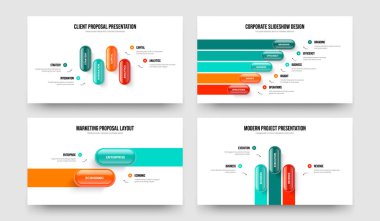 Yaratıcı Rapor Dört Beş İki Üç Element Bilgi Sunumu Tasarım Vektör İllüstrasyon Koleksiyonu. Piyasa Performansı 4523 Seçenek Diyagram Kaydırma Şablonu Paketi.