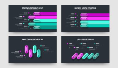 Atılgan Gözden Geçir 54 Adım Diyagram Sunum Düzeni Paketi. Business Introduction Five Four Element Infographic Slayt Gösterisi Tasarım Vektörü İllüstrasyon Koleksiyonu.