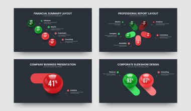 Pazar İnovasyonu 4512 Element Çizelgesi Sunum Şablonu Koleksiyonu. Reklam Profili Dört Beş Bir İki Adım Çerçeve Tasarım Vektörü İllüstrasyonu.