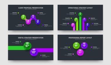Kurumsal Profil 4-5-2-3 Seçenek Slayt Gösterisi Vektör Çizim Paketi. En Küçük Portföy 4523 Element Grafik Çerçeve Tasarımı.