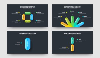 Business Showcase 4512 Element Diyagramı Sunum Tasarım Paketi. Şirket Hava Durumu Dört Beş Bir İki Seçenek Slayt Gösterisi Düzen Vektörü İllüstrasyon Kümesi.