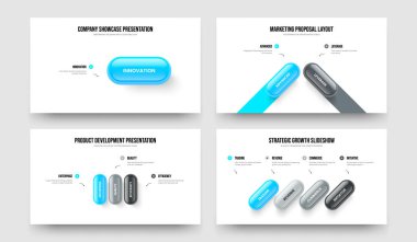 İş Stratejisi 1234 Element Bilgi Kaydırma Düzeni Paketi. Profesyonel İnceleme Bir İki Üç Dört Adım Diyagram Sunum Tasarım Vektörü İllüstrasyonu.