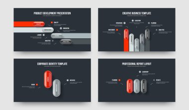 Proje Büyümesi 4523 Adım Bilgisel Çerçeve Düzeni Koleksiyonu. Pazarlama Gösterisi 4-5-2-3 Seçenek Diyagramı Sunum Tasarım Vektörü Çizimi.