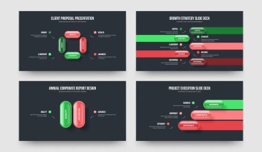 Profesyonel Portföy 4523 Seçenek Diyagramı Sunum Şablonu Ayarlandı. Şirket Hava Durumu 4-5-2-3 Element Bilgi Slayt Gösterisi Vektör Çizim Koleksiyonu.