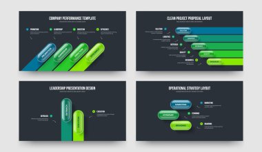 Pazarlama Planlama 4523 Adım Slayt Tasarımı Koleksiyonu. Piyasa tahmini dört beş iki üç element diyagramı sunum şablonu vektör çizimi.