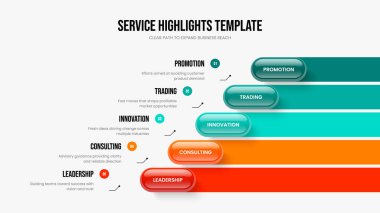 Görsel Strateji Beş Adım Diyagram Kaydırma Şablonu. Servis Insight 5 Element Infographic Frame Design. Pazar Kampanyası Sunum Düzeni Vektör İllüstrasyonu.