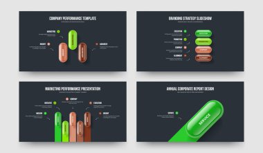 Şirket Planı 3451 Adım Bilgi Slayt Gösterisi Tasarım Koleksiyonu. İş Brifingi Üç Dört Beş Eleman Diyagramı Sunum Şablonu Vektör İllüstrasyon Ayarları.