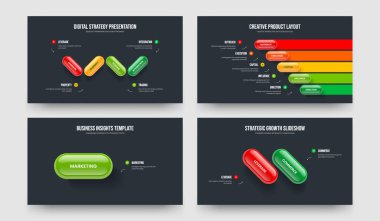 Proje Geliştirme 4-5-1-2 Element Diyagram Kaydırma Düzeni Vektör Resimleri Koleksiyonu. İş Gösterisi 4512 Seçenek Slayt Gösterisi Şablonu Paketi.