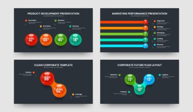 Servis Fırlatma 4523 Seçenek Grafik Kaydırağı Tasarım Paketi. Kurumsal Rapor 4-5-2-3 Element Diyagramı Sunum Düzeni Vektör İllüstrasyon Koleksiyonu.