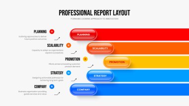 Yaratıcı Slayt Gösterisi Düzeni Vektör İllüstrasyonu. Pazar Görselleştirme 5 Seçenek Diyagram Çerçeve Tasarımı. Profil Beş Adım Bilgisel Sunum Şablonu.