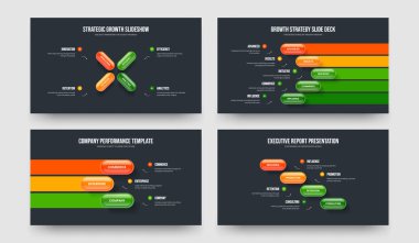 Proje Brifingi 453 Adım Slayt Gösterisi Şablonu Ayarlandı. Reklam Raporu Dört Beş Element Diyagramı Çerçeve Tasarımı Vektör İllüstrasyon Paketi.