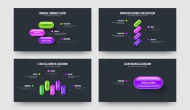 Yatırımcı Görselleştirme Üç Dört Beş Bir Adım Diyagram Sunum Düzeni Vektör Çizim Paketi. Modern Giriş 345Element Infographic Slayt Gösterisi Şablonu Koleksiyonu.