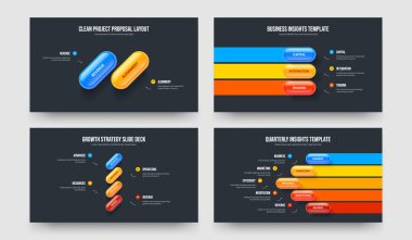 Yatırımcı Performansı 2-3-4-5 Element Bilgi Sunum Düzeni Vektör İllüstrasyon Koleksiyonu. Görsel Görselleştirme 2345 Seçenek Şablonu Ayarla.