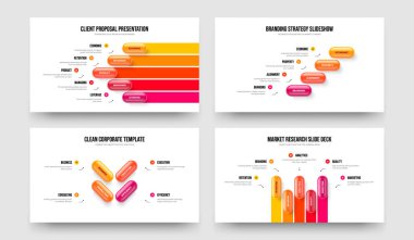 Görsel Rapor 5 4 Adım Diyagram Sunum Şablonu Koleksiyonu. Şirket Analizi Beş Dört Element Bilgi Kaydırma Tasarım Vektörü Çizimi.