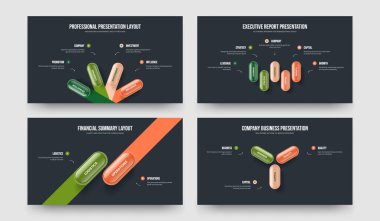 Reklam Raporu 4523 Element Bilgi Slayt Gösterisi Düzeni Paketi. Pazar Şovu 4-5-2-3 Seçenek Şablonu Sunum Şablonu Çizimi.