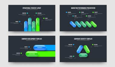Yatırımcı Görselleştirme 4-5-2-3 Element Infographic Frame Şablon Vektör Resimleri Paketi. Görsel Profil 4523 Adım Diyagram Sunum Düzeni Koleksiyonu.