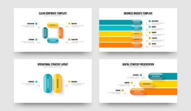 Business Showcase 4-5-2-3 Basamaklı Slayt Gösterisi Slayt Düzeni Vektör İllüstrasyon Seti. Modern Analiz 4523 Seçenek Diyagramı Sunum Tasarımı Koleksiyonu.