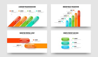 Atılgan Performans 4523 Adım Diyagram Sunum Dizaynı. Yatırımcı Planı 4-5-2-3 Element Bilgi Çerçeve Düzeni Vektör İllüstrasyon Koleksiyonu.