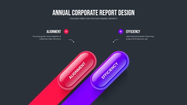 Servis Genel Görünümü Slayt Gösterisi Düzeni Vektör İllüstrasyonu. Dijital Fırlatma İki Element Bilgi Sunum Şablonu. Kurumsal Teklif 2 Seçenek Diyagram Slayt Tasarımı.