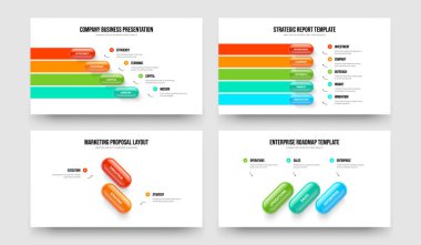 Pazarlama Stratejisi 4523 Element Diyagramı Sunum Tasarımı Set. Ürün Geliştirme 4-5-2-3 Basamaklı Slayt Gösterisi Şablon Resimleri Paketi.