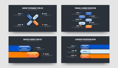 Ürün İçgörü 4523 Element Diyagramı Sunum Düzeni Paketi. Danışma Raporu Dört Beş İki Üç Seçenek Slayt Gösterisi Tasarım Vektörü İllüstrasyonu.