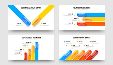 Yaratıcı Insight 2345 Element Infographic Frame Şablon Koleksiyonu. Şirket Şovu İki Üç Dört Beş Adım Diyagram Sunum Düzeni Vektör Çizimi.