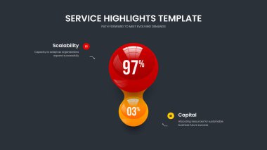 Modern Çözüm 2 Adım Grafik Slayt Gösterisi Tasarımı. Dijital Kampanya İki Element Diyagramı Sunum Düzeni. Ürün Gözden Geçirme Şablon Vektörü İllüstrasyonu.