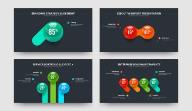 Temiz Analiz 1-2-3-4 Element Diyagramı Şablon Vektör Çizimi Paketi. Satış Brifingi 1234 Adım Bilgisel Sunum Düzeni Koleksiyonu.