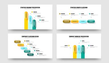 Proje Raporu 3-4-5 Element Bilgi Kaydırma Şablonu Vektör Resimleri Paketi. Şirket Görselleştirme 345 Seçenek Diyagramı Sunum Tasarımı.