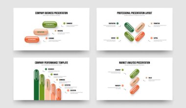 Finansal Brifing 345 Element Diyagram Slayt Gösterisi Tasarım Paketi. Yatırımcı Tahminleri Üç Dört Beş Adım Bilgi Kaydırma Şablonu Vektör Resimleme Koleksiyonu.