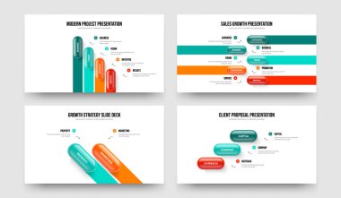 Kurumsal Planlama 4-5-2-3 Element Bilgi Slayt Gösterisi Şablon Vektör Resimleri Paketi. Hizmet Büyümesi 4523 Adım Diyagramı Kaydırma Yerleşimi Ayarları.