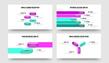 Hizmet Kampanyası 4-5-2-3 Seçenek Tanıtım Düzeni Vektör İllüstrasyon Seti. Yatırımcı Profili 4523 Adım Kaydırma Şablonu Koleksiyonu.