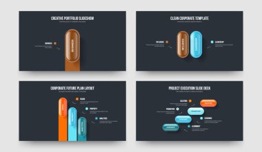 Şirket Stratejisi 1234 Seçenek Slayt Gösterisi Şablonu Paketi. Piyasa Profili Bir İki Üç Dört Adım Bilgi Kaydırağı Tasarım Vektörü Resimleme Koleksiyonu.