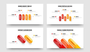 Servis Planlama 4-5-2-3 Element Bilgi Sunumu Vektör Çizim Koleksiyonu. Satış Geliştirme 4523 Adım Diyagram Slayt Tasarımı Seti.