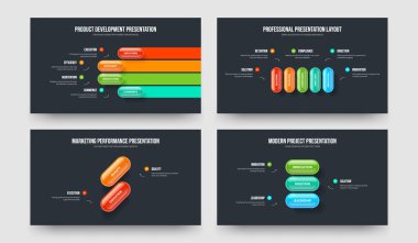 Dijital Tanıtım Dört Beş İki Üç Seçenek Kaydırma Düzeni Vektör İllüstrasyon Kümesi. Yatırımcı Tahminleri 4523 Element Bilgi Çerçeve Şablonu Koleksiyonu.