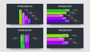 Reklam Stratejisi 4-5-2-3 Element Diyagram Slayt Gösterisi Tasarım Vektörü İllüstrasyonu. Şirket Kampanyası 4523 Adım Bilgi Sunum Şablonu Koleksiyonu.