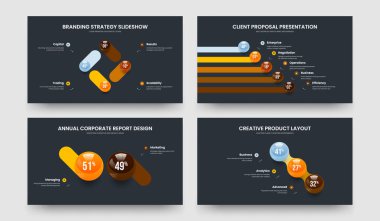 Modern Strateji 4523 Adım Diyagram Kaydırağı Tasarım Paketi. Satışlar Giriş 4-5-2-3 Element Grafik Sunum Şablonu Vektör İllüstrasyon Koleksiyonu.