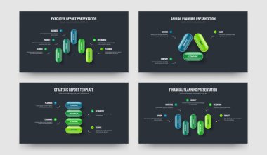 Modern Genel Bakış Beş Üç Dört Seçenek Slayt Gösterisi Vektör Çizimi Paketi. Kurumsal Çözüm 534 Element Diyagramı Şablon Ayarları.