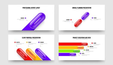 Kurumsal Genel Görünüm 1234 Basamaklı Infographic Frame Şablon Ayarları. Modern Performans 1-2-3-4 Element Diyagramı Sunum Tasarım Vektörü Çizim Paketi.