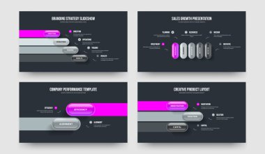 Atılgan Raporu 4523 Element Bilgi Slayt Gösterisi Tasarımı Ayarlandı. İş Geliştirme 4-5-2-3 Seçenek Diyagramı Sunum Düzeni Vektör İllüstrasyon Koleksiyonu.