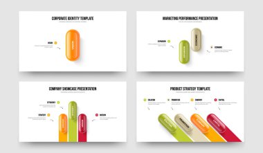 Şirket Planlama 1234 Element Diyagram Slayt Şablonu Paketi. İş Çözümü 1-2-3-4 Adım Bilgi Çerçeve Düzeni Vektör Resimleme Koleksiyonu.