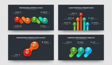 Dijital Plan 4523 Seçenek Grafik Sunum Şablonu Koleksiyonu. Profesyonel Profil 4-5-2-3 Element Diyagram Slayt Gösterisi Vektör Çizim Paketi.